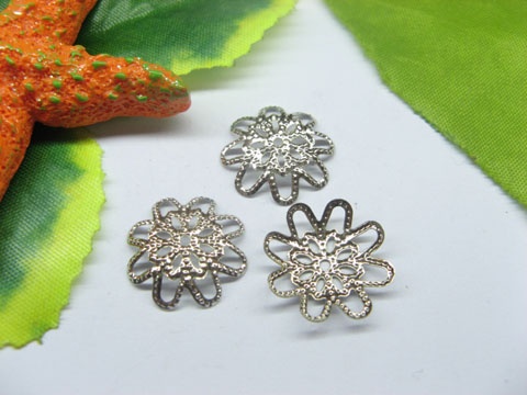 200pcs White-K Plated Filigree Bead Caps 16mm - Click Image to Close